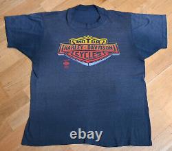 1980's Harley Davidson Vintage Moto Bouclier 3D Emblème T-shirt XL Super Fade