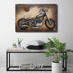 3D Acier Mural Art Peinture Sur Métal Harley Davidson Moto Vélo Neuf Affaire