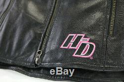 Femmes Harley Davidson Cuir Veste M Confort Cruiser Noir Rose Manches Courtes