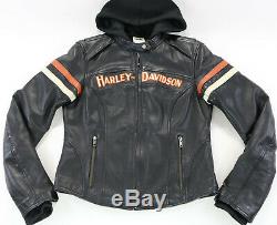 Femmes Harley Davidson Veste Cuir S Miss Enthousiaste Noir Orange Barre Bouclier