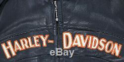 Femmes Harley Davidson Veste Cuir S Miss Enthousiaste Noir Orange Barre Bouclier