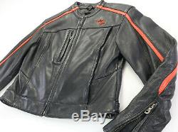 Femmes Harley Davidson Veste Cuir S Noir Orange en Relief Barre Armure Poches