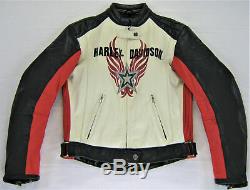 Femmes Harley Davidson Veste Cuir S Rapide Ville Noir Rouge Blanc Crème Zip BAR