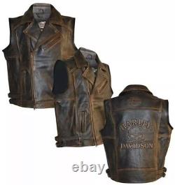 Gilet de motard en cuir véritable pour homme Harley Davidson moto en détresse