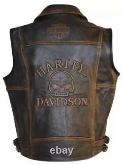 Gilet de motard en cuir véritable pour homme Harley Davidson moto en détresse