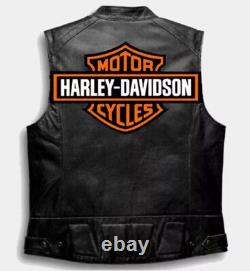 Gilet en cuir de motard noir Harley Davidson pour hommes à lien de passage de