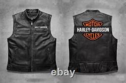 Gilet en cuir de motard noir Harley Davidson pour hommes à lien de passage de