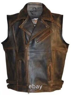 Gilet en cuir véritable motard Harley Davidson pour homme moto articulé vieilli