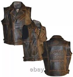 Gilet en cuir véritable motard Harley Davidson pour homme moto articulé vieilli