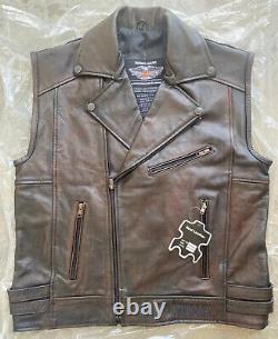 Gilet en cuir véritable motard Harley Davidson pour homme moto articulé vieilli