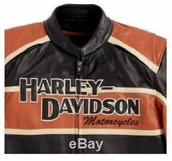 Harley Davidson Hommes Classique Cruiser Noir Orange Veste Cuir L 3XL 98118-08VM