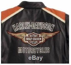 Harley Davidson Hommes Classique Cruiser Noir Orange Veste Cuir L 3XL 98118-08VM