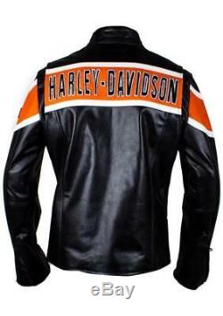 Harley Davidson Hommes Motard Veste de Cuir Authentique Victory Lane Veste Moto