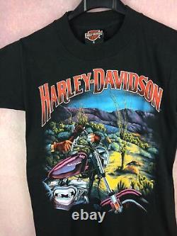 Harley Davidson Motor Clothes T-Shirt 3D Emblem Vintage 1990 USA 90s Biker Moto