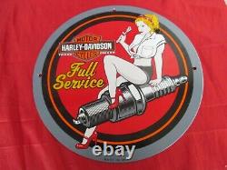 Harley Davidson Motorcycles Plaque Emaillee Pin-up Full Service USA / Moto