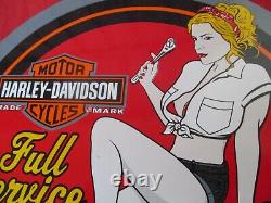 Harley Davidson Motorcycles Plaque Emaillee Pin-up Full Service USA / Moto