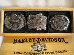 Harley-Davidson Motos 1994 Commemorative Aigle Boucle Ensemble Bois Coffret Neuf