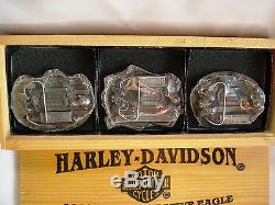 Harley-Davidson Motos 1994 Commemorative Aigle Boucle Ensemble Bois Coffret Neuf