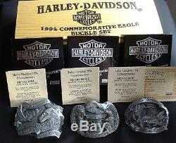 Harley-Davidson Motos 1994 Commemorative Aigle Boucle Ensemble Bois Coffret Neuf