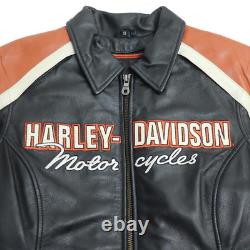 Harley Davidson Veste Cuir Noir Orange Taille Petit De Japon