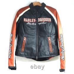 Harley Davidson Veste Cuir Noir Orange Taille Petit De Japon