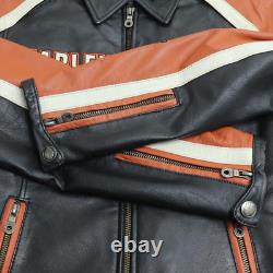 Harley Davidson Veste Cuir Noir Orange Taille Petit De Japon