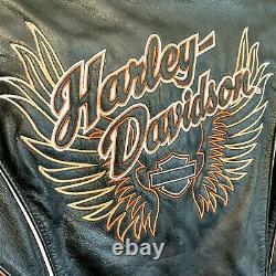 Harley Davidson brodé Cuir Moto Veste S