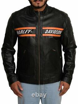 Hommes Véritable Cuir D'Agneau Stylé Motard Harley Davidson Veste