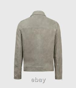 Mens Grey Suede Racer Leather Jacket Biker Moto Taille XS SML XL XXL Custom Made