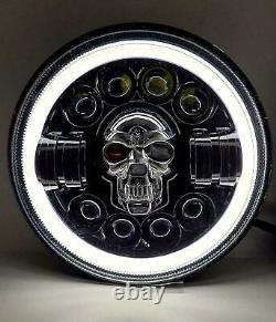 Pour Harley Davidson Motos 7'' Skull LED Phare