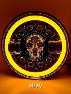 Pour Harley Davidson Motos 7'' Skull LED Phare