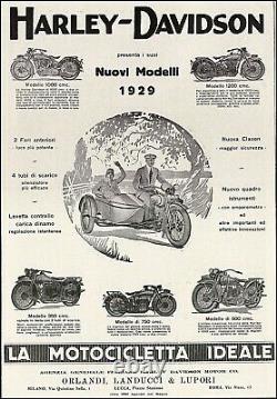 Pubblicita' 1929 Moto Harley Davidson Sidecar Modelli Lusso Eleganza Lucca
