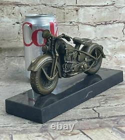 Signée Bronze Moto Sur Marbre Base Harley Davidson Roadster Collectors Solde