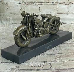 Signée Bronze Moto Sur Marbre Base Harley Davidson Roadster Collectors Solde