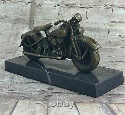 Signée Bronze Moto Sur Marbre Base Harley Davidson Roadster Collectors Solde