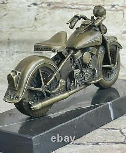 Signée Bronze Moto Sur Marbre Base Harley Davidson Roadster Collectors Solde