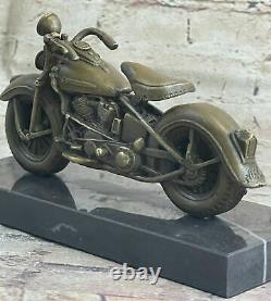 Signée Bronze Moto Sur Marbre Base Harley Davidson Roadster Collectors Solde