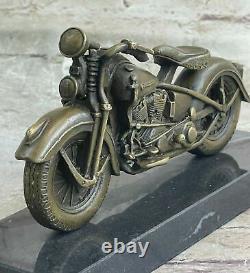 Signée Bronze Moto Sur Marbre Base Harley Davidson Roadster Collectors Solde