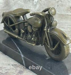 Signée Bronze Moto Sur Marbre Base Harley Davidson Roadster Collectors Solde