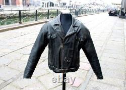 Veste moto perfecto biker cuir moto vintage Harley Davidson noir agé