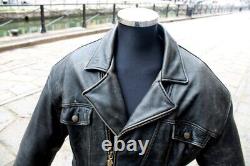 Veste moto perfecto biker cuir moto vintage Harley Davidson noir agé