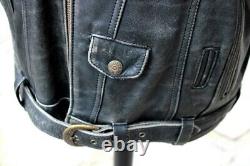 Veste moto perfecto biker cuir moto vintage Harley Davidson noir agé