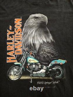 Vintage 90s 3D Emblem T Shirt Harley Davidson Motos Springer Softail FXSTS