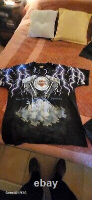 Vintage Harley Davidson Shirt Mens XL Thunder Lightning All Over Print T 90s