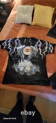 Vintage Harley Davidson Shirt Mens XL Thunder Lightning All Over Print T 90s