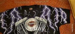 Vintage Harley Davidson Shirt Mens XL Thunder Lightning All Over Print T 90s