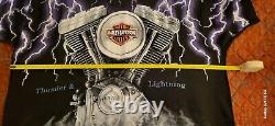 Vintage Harley Davidson Shirt Mens XL Thunder Lightning All Over Print T 90s