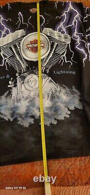 Vintage Harley Davidson Shirt Mens XL Thunder Lightning All Over Print T 90s