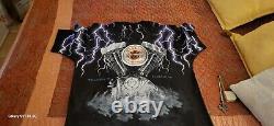 Vintage Harley Davidson Shirt Mens XL Thunder Lightning All Over Print T 90s