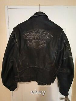 Vintage Perfecto Harley Davidson Motorcycles Cuir Noir Patine Taille XL